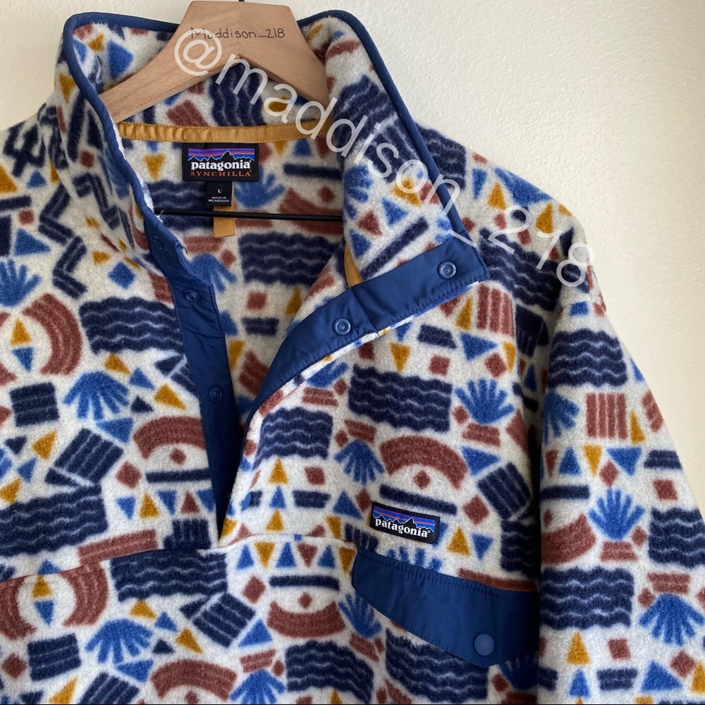 Patagonia Protected Peaks Fleece Multi Big Oatmeal White Aztec Southwestern - Picture 4 of 14